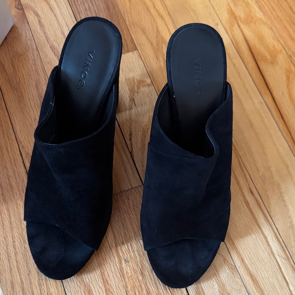 Vince Black Suede Wrap-Front Open-Toe Mules